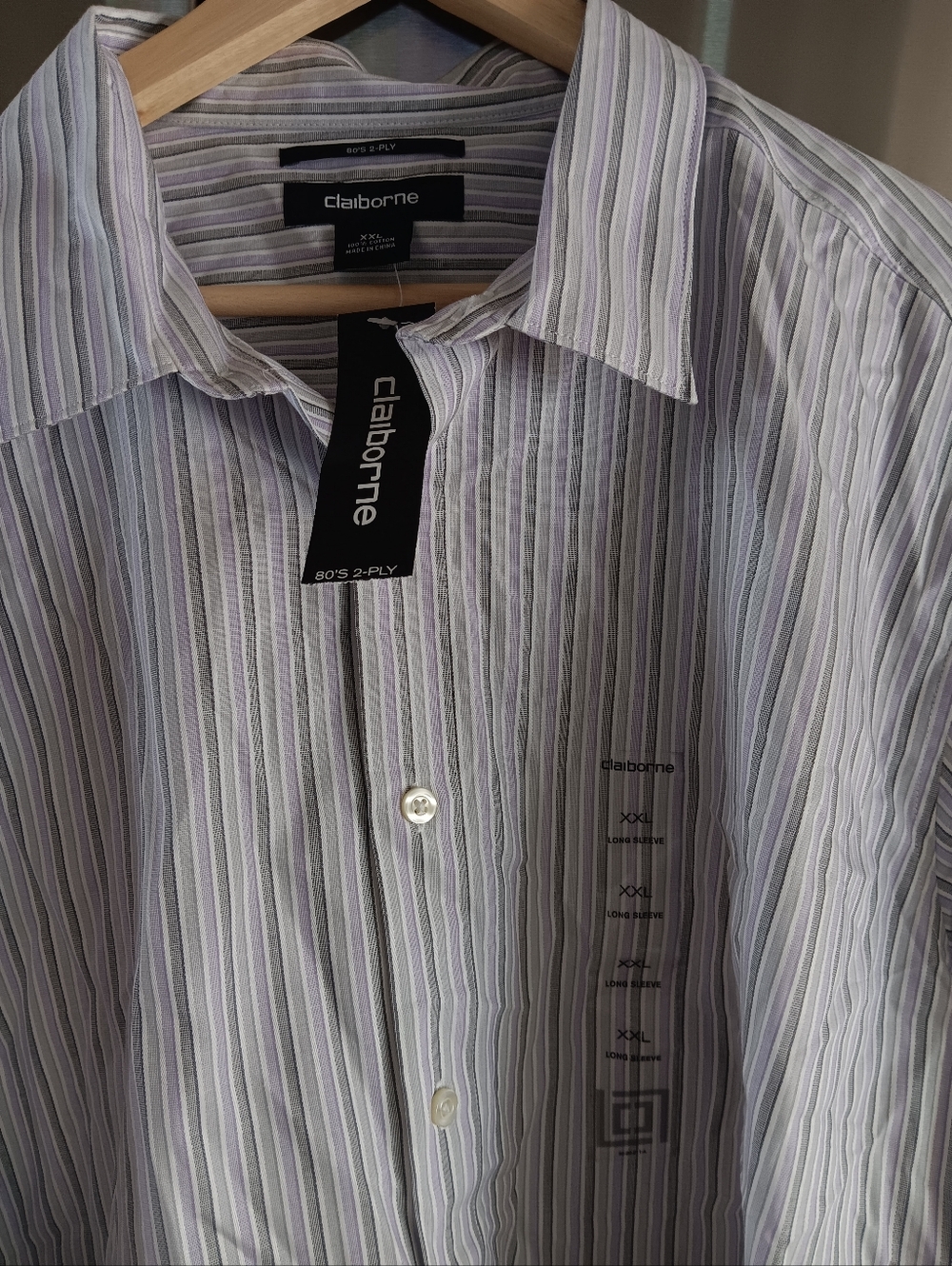 Claiborne Men's Striped Dress Shirt in Light Gray and Lavender